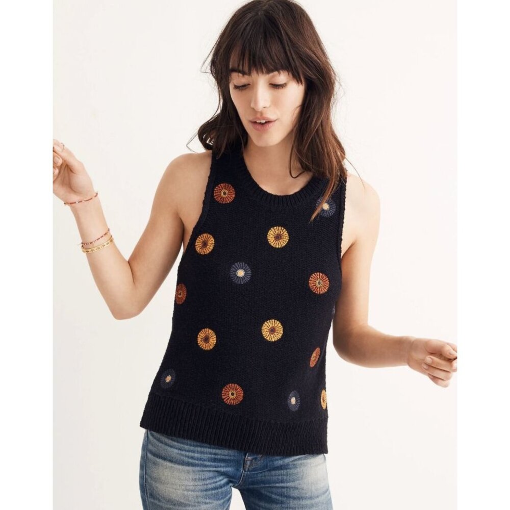 MADEWELL embroidered sweater tank in navy size XS